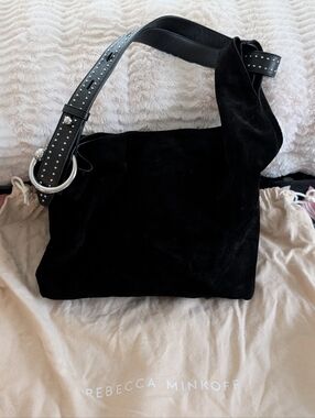 Rebecca Minkoff Black Suede Shoulder Bag with Studded Leather Strap
